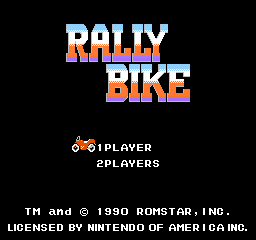 Rally Bike title screen for NES